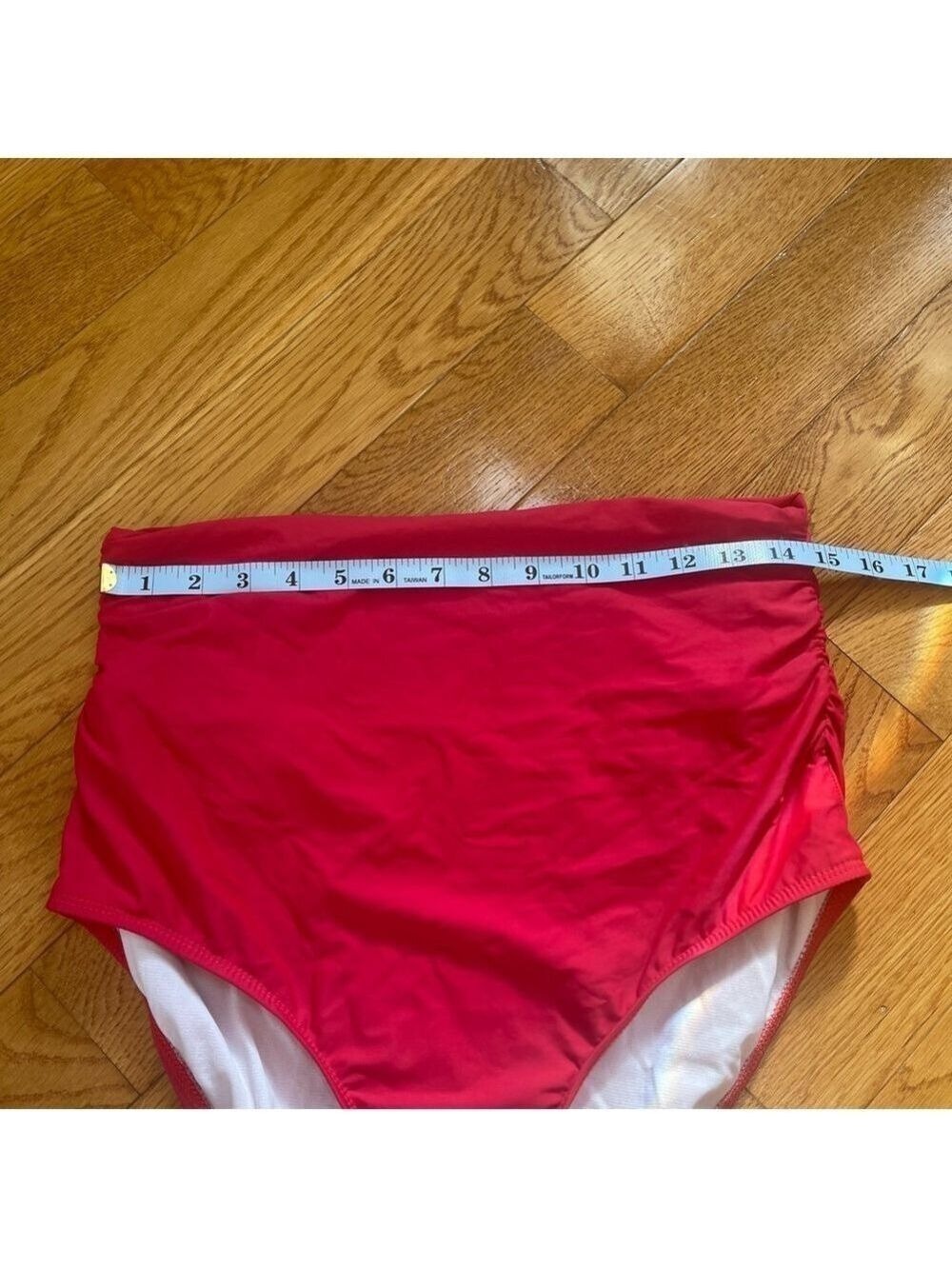 Athena Women's Red Solid Elastic High Waist Stretch Ruched Swimming Brief Sz L - Picture 2 of 7
